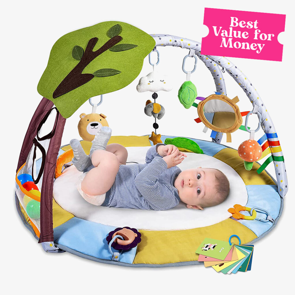 Lupantte Baby Gym Play Mat with 9 Toys for Sensory and Motor Skill Development Language Discovery Best Value for Money