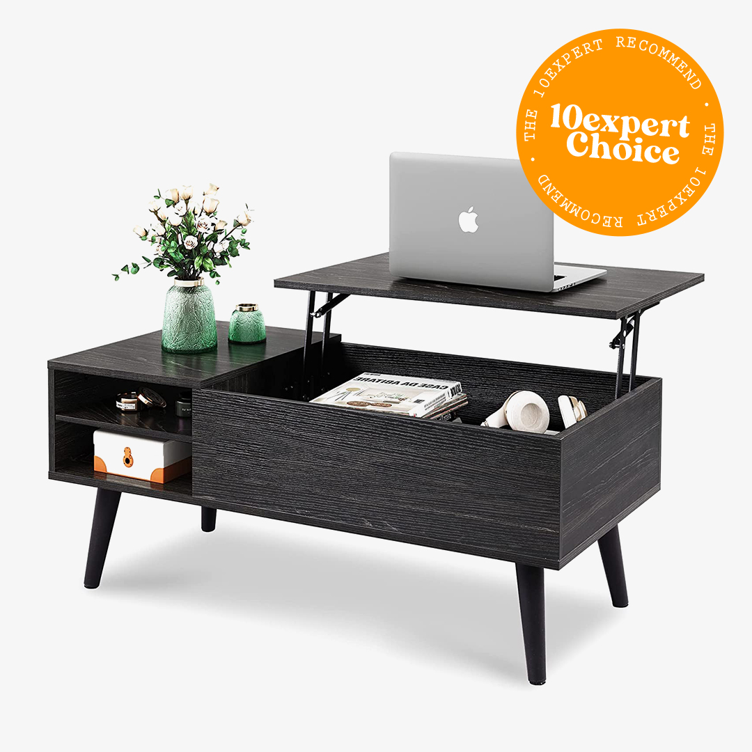 Wlive Wood Lift Top Board Coffee Table with Hidden Compartment and Adjustable Storage Shelf