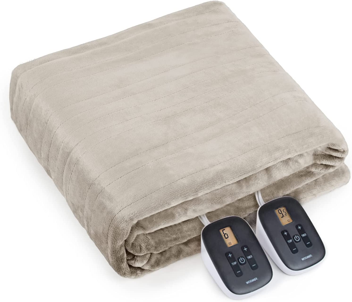 WOOMER King Size 100"x 90" Electric Rechargeable Heated Blanket Throw Blanket, Dual Controllers