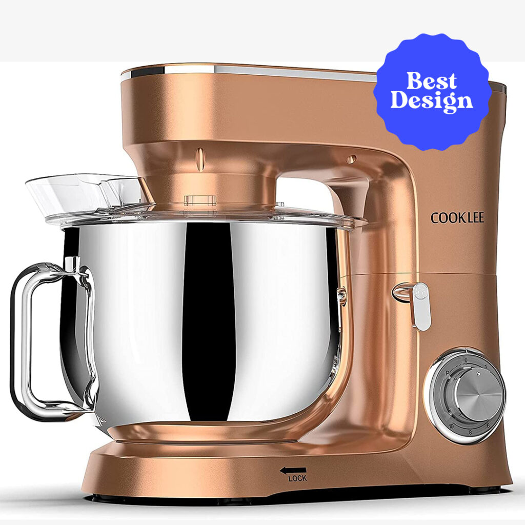 Champagne COOKLEE Stand Mixer With Wire Whip & Pouring Shield Attachments