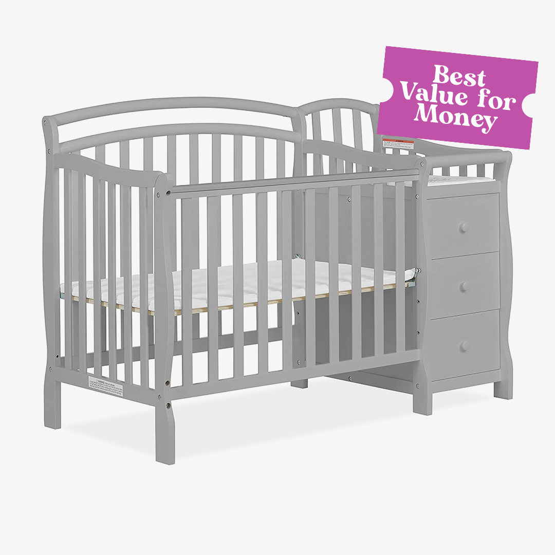 Dream On Me Casco 3-in-1 Mini Crib and Changing Table in Pebble Grey