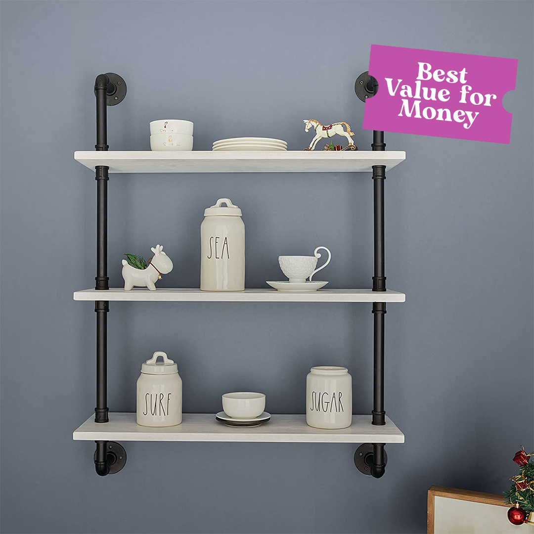 HDDFER Industrial Pipe Shelving Rustic White Pipe Wall Shelves best value for money