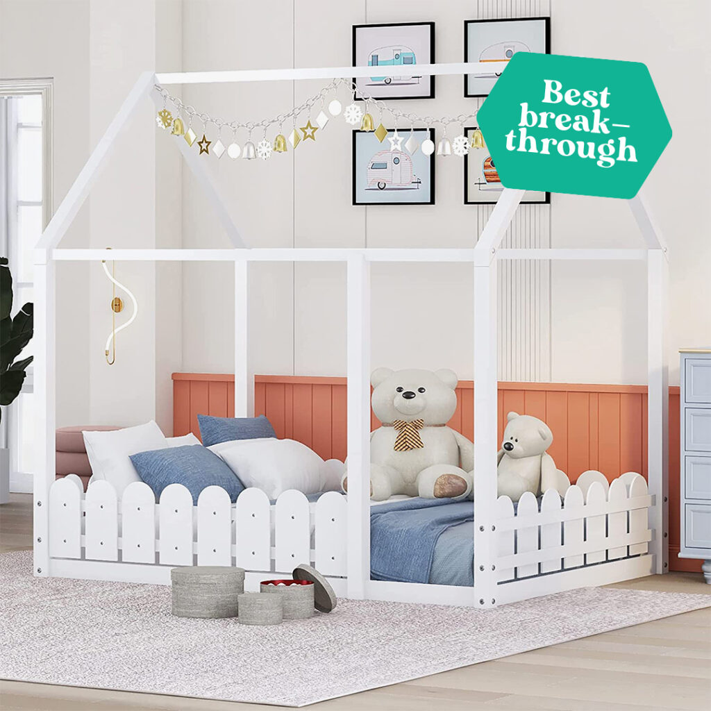 Bellemave Kids House Beds with Fence Wood Cabin Bed Frame