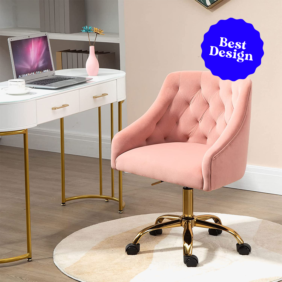 MOJAY Velvet Fabric Pink Desk Chair