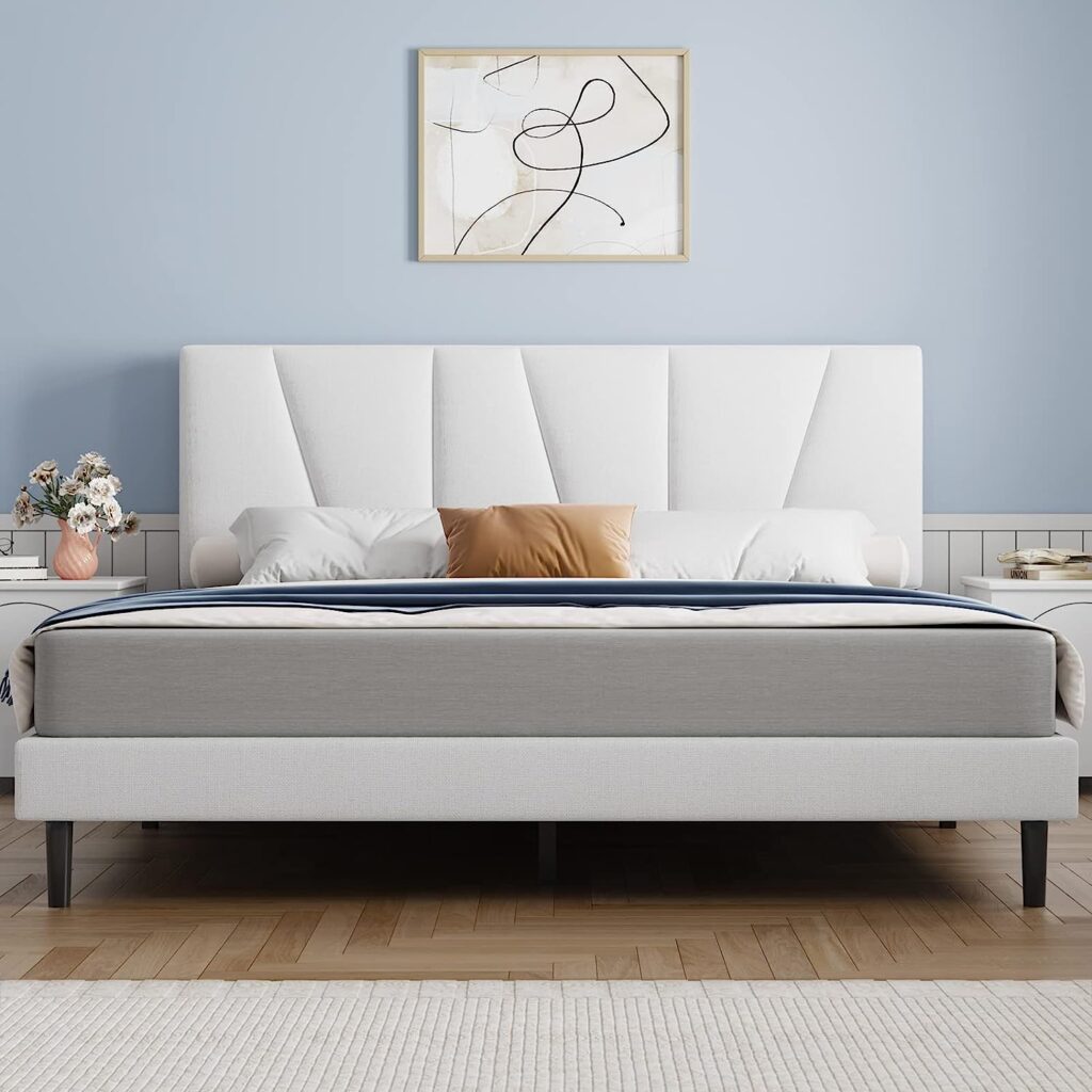 Molblly Twin Bed Frame Upholstered Platform with Headboard