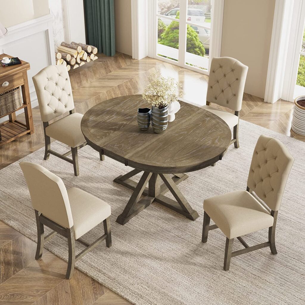 P PURLOVE Retro Style 5 Piece Round Dining Table Set for 4 Best Design
