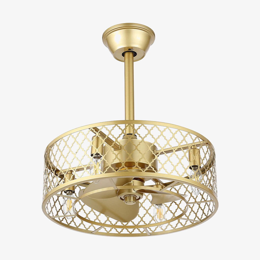 WINGBO 20 Caged Gold Ceiling Fan with Lights and Remote