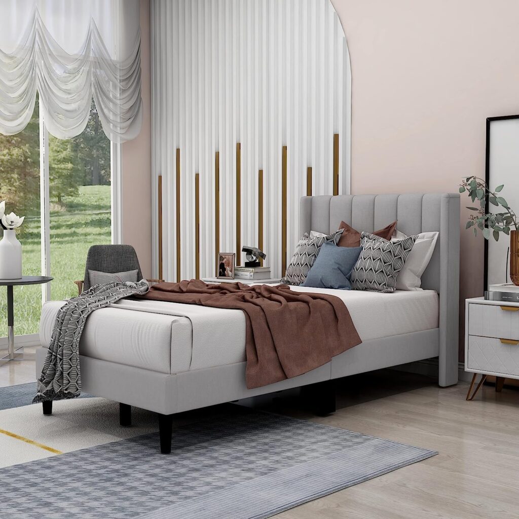 Zavoter Twin Upholstered Platform Bed Frame with Headboard