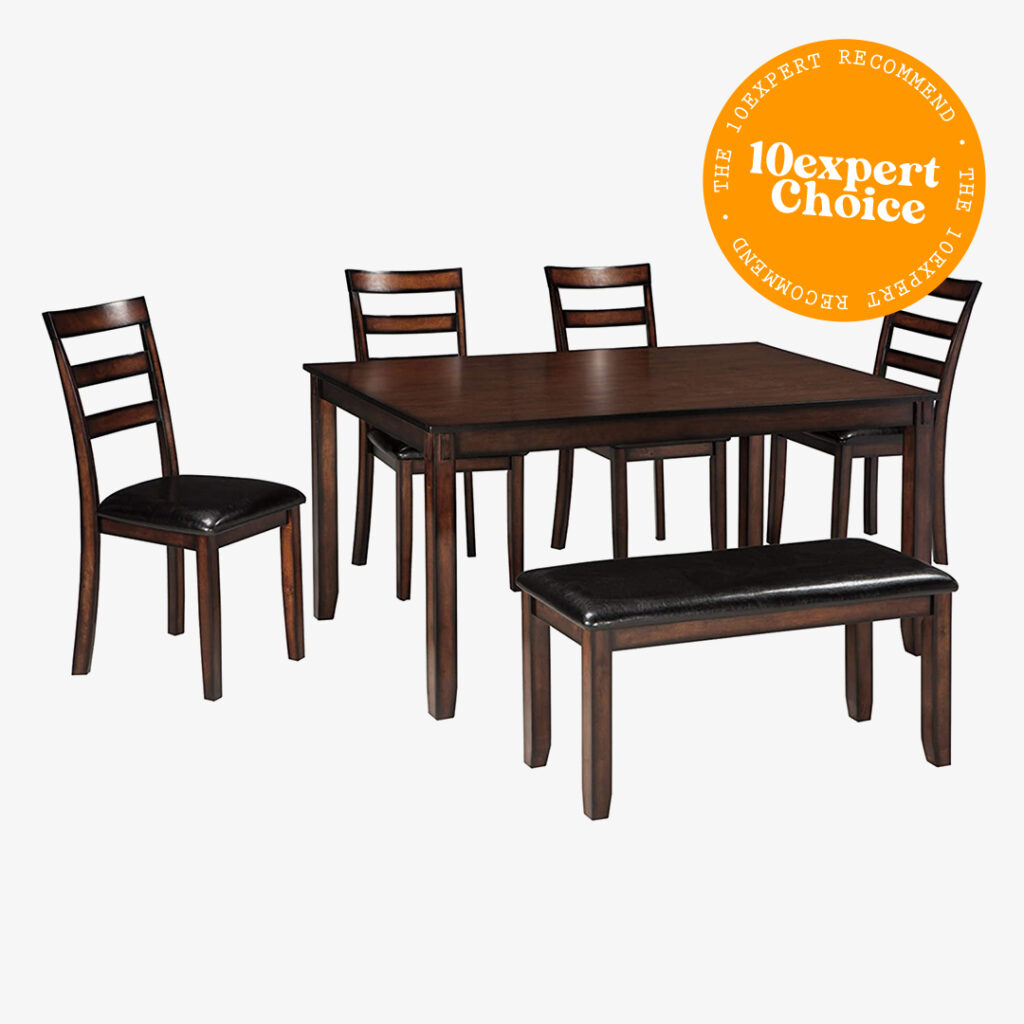 Ashley Coviar 6 Piece Dining Set, Includes Table, 4 Chairs & Bench, Dark Brown