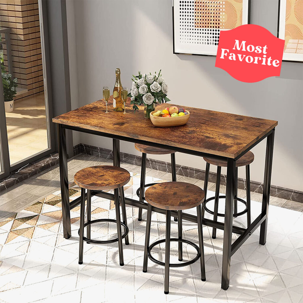 AWQM Bar Table and Chairs Set Industrial Counter Height Pub Table 