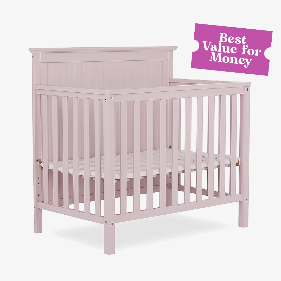 Dream On Me Ava 4-in-1 Convertible Mini Crib in Blush Pink