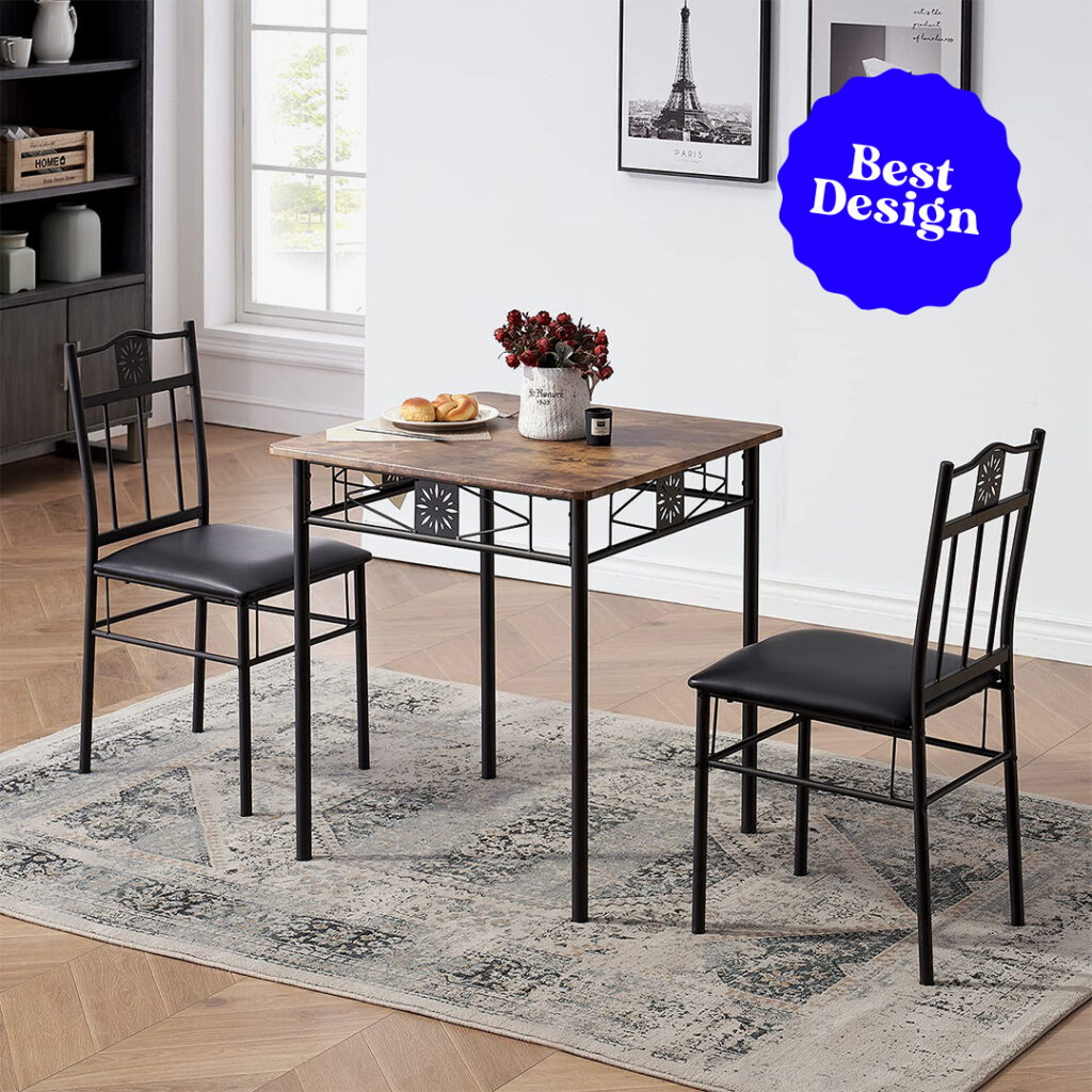 VECELO 3-Piece Kitchen Dining Room Table Set for Small Spaces