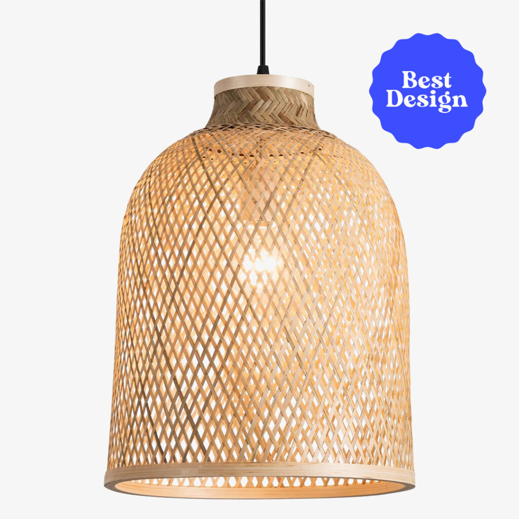 Ahaloye Coastal Woven Pendant Light Fixture - Handmade 11.81" Dome Shade Geometric Bamboo