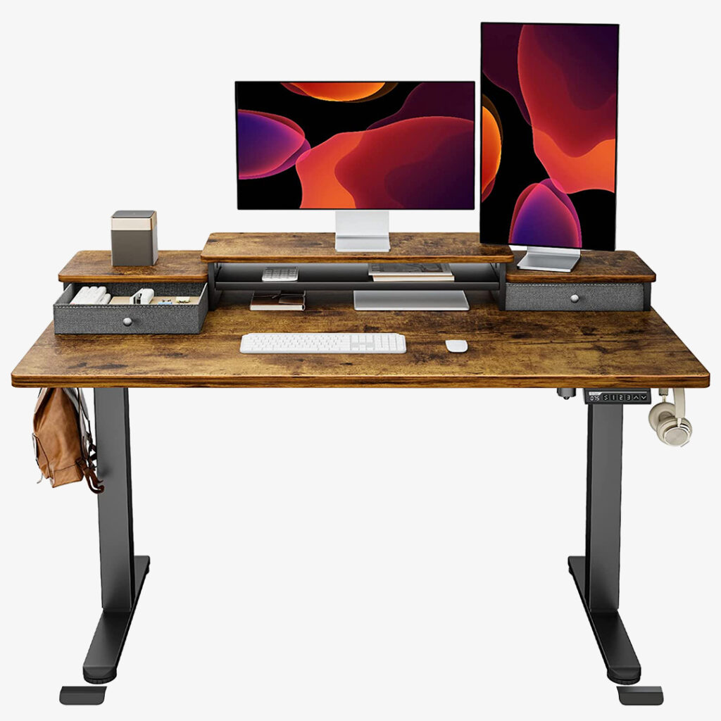 ErGear Electric Wood Standing Desk with Double Drawers