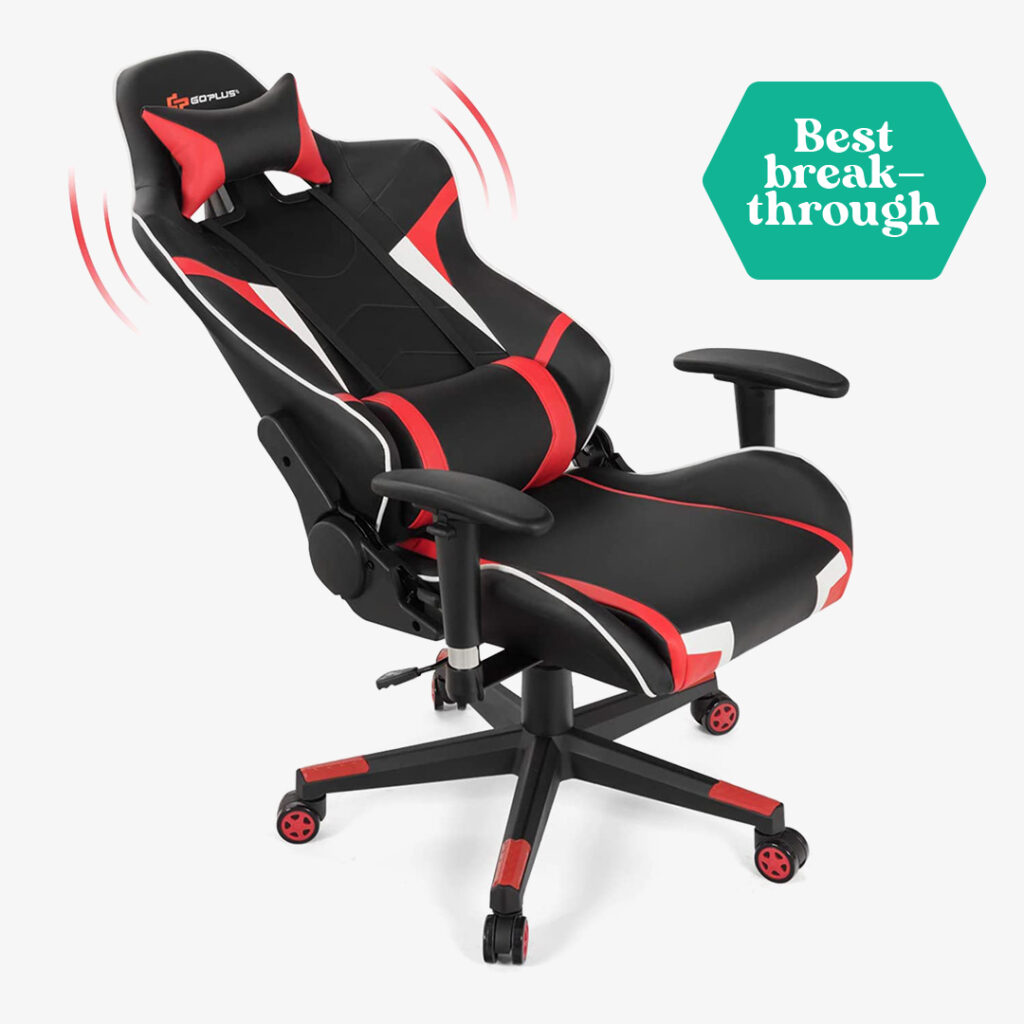 Goplus Massage Gaming Chair with Arms Headrest Ergonomic Reclining