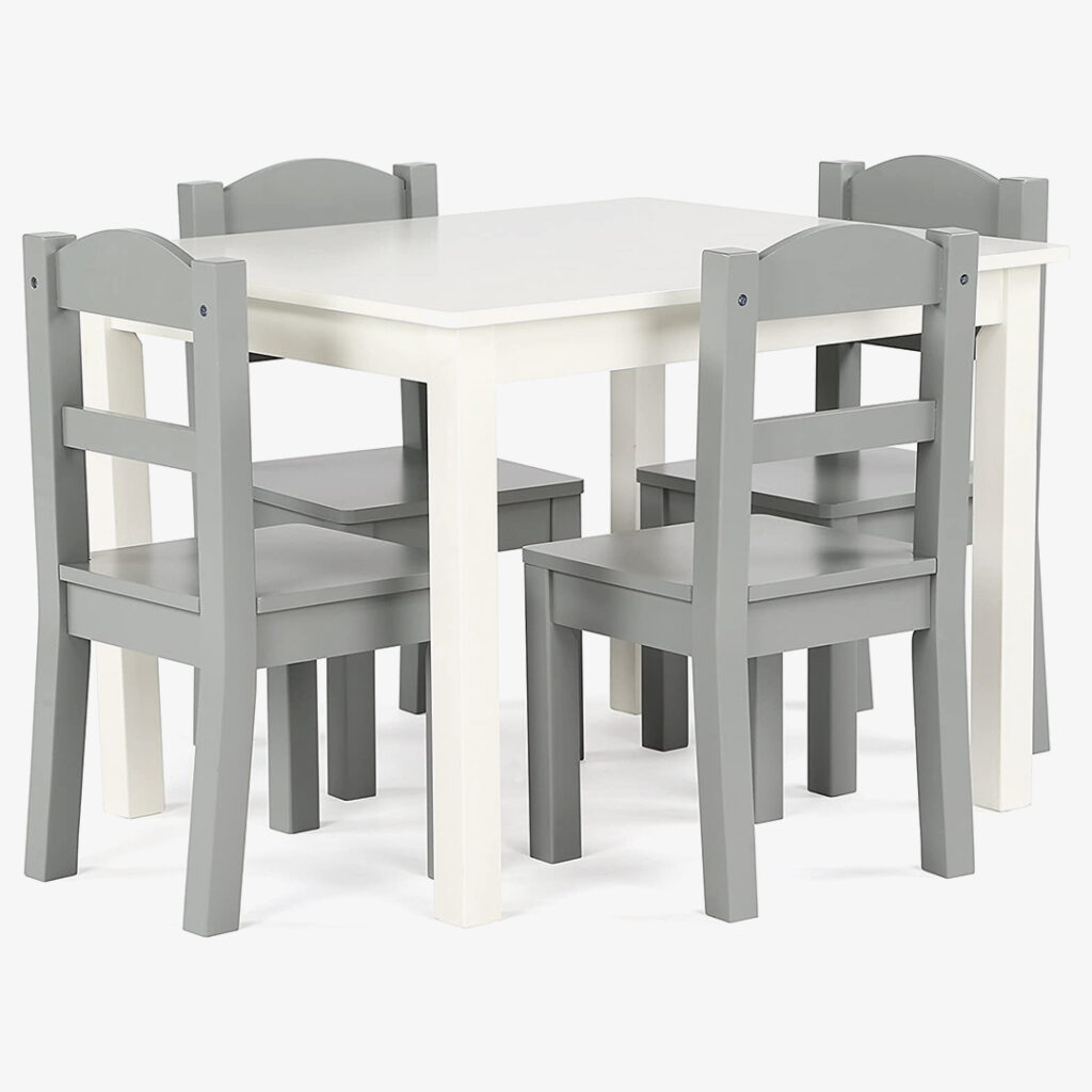 Humble Crew White Grey Kids Wood Table and 4 Chairs Set