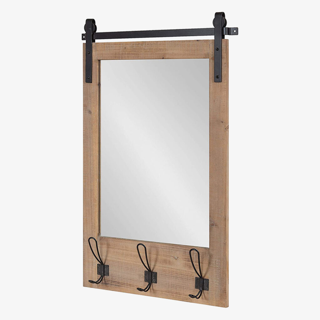 Entryway Mirror with Hooks : Kate and Laurel Cates Rustic Wall Mirror with Hooks