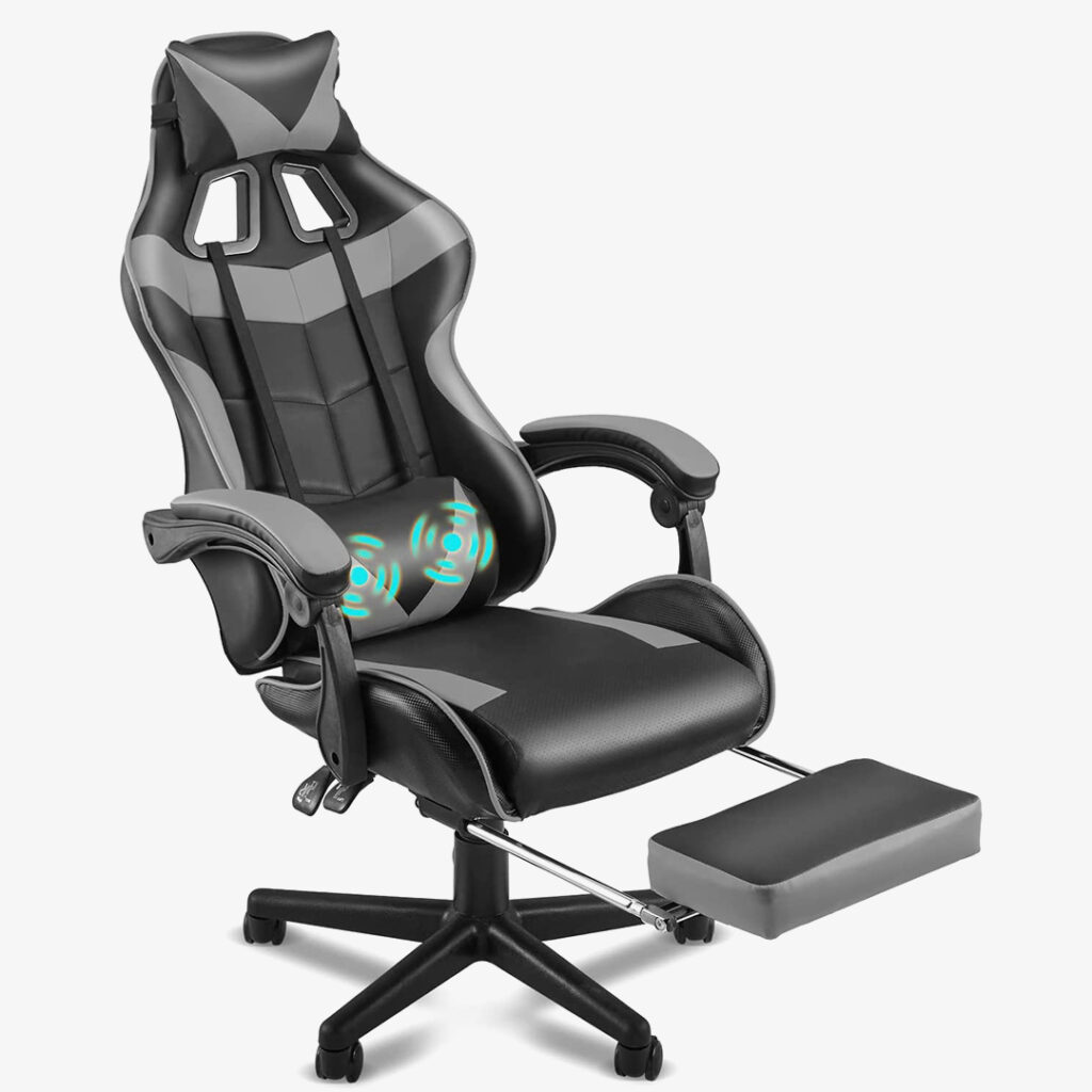 Soontrans Massage Gaming Chair with Lumbar Pillow and Adjustable Headrest