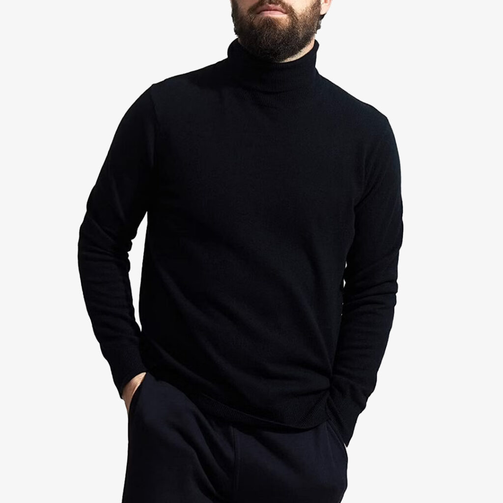 State Cashmere Men's Classic Black Turtleneck Sweater 100% Pure Cashmere Long Sleeve Pullover
