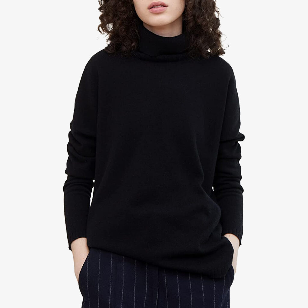 State Cashmere Oversized Black Turtleneck Tunic Sweater 100% Pure Cashmere Long Sleeve Pullover for Women