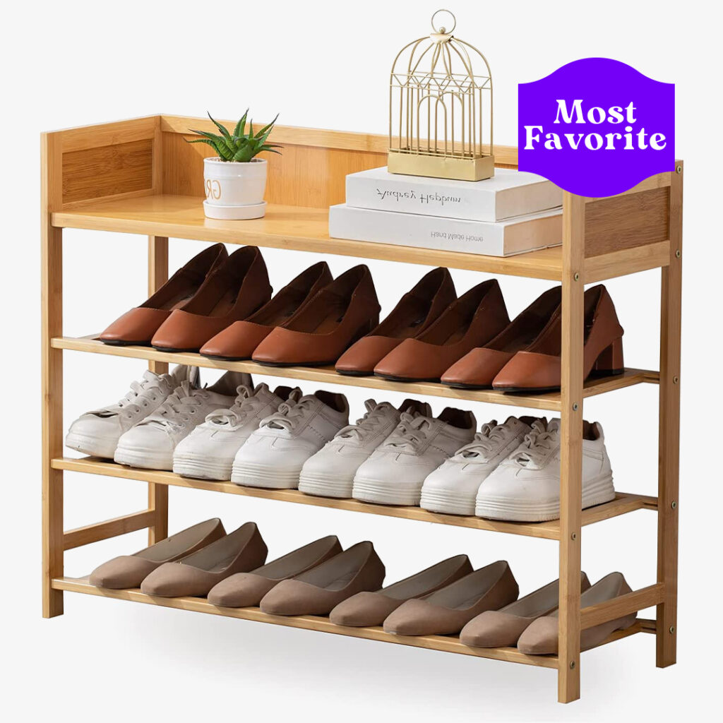 Suwoic Bamboo Modern Shoe Rack Organizer, 4-Tier Shoe Shelf Storage Organizer