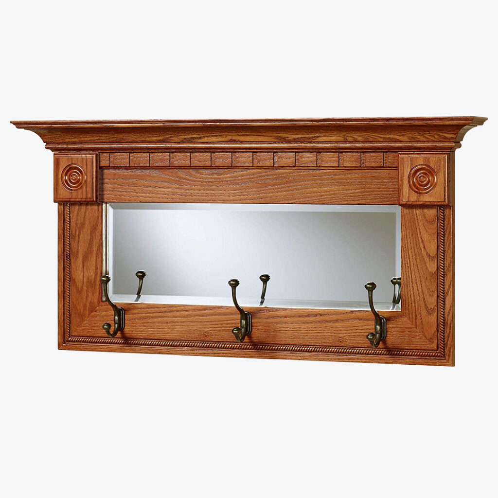 Entryway Mirror with Hooks : Touch of Class Dentil Pediment Wall Mirror with Coat Hooks