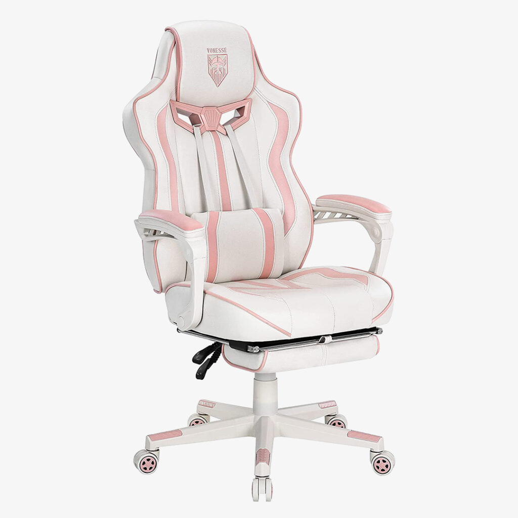 Vonesse Pink Massage Gaming Chair for Girls Racing Style
