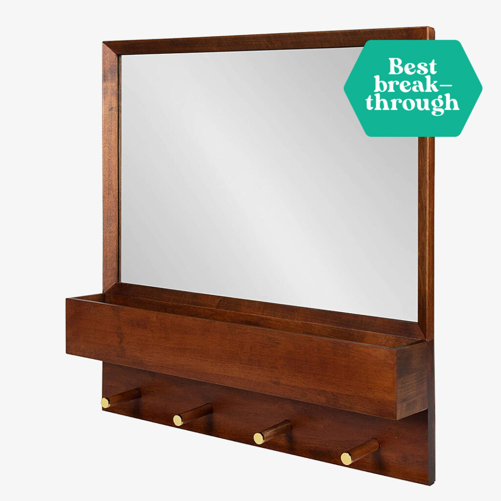 Entryway Mirror with Hooks : Kate and Laurel Hinter Mid-Century Framed Wall Mirror with Pocket Shelf
