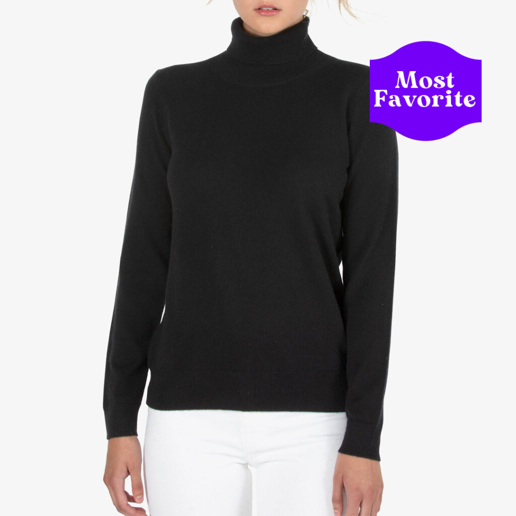 JENNIE LIU Women's 100% Pure Cashmere Long Sleeve Pullover  black Turtleneck Sweater