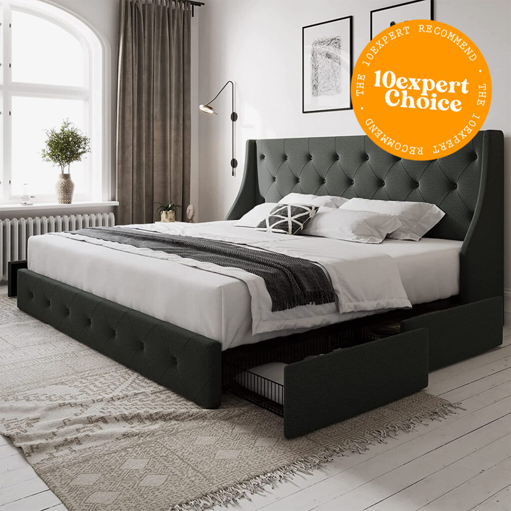 wingback bed with storage: allewie bed frame