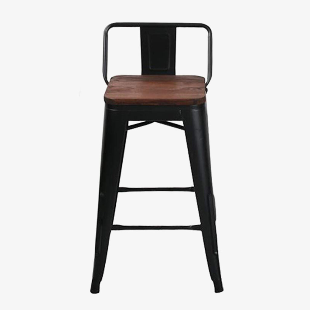 HAOBO Home 24inch Low Back Metal Counter Stool Height Bar Stools with Wooden Seat
