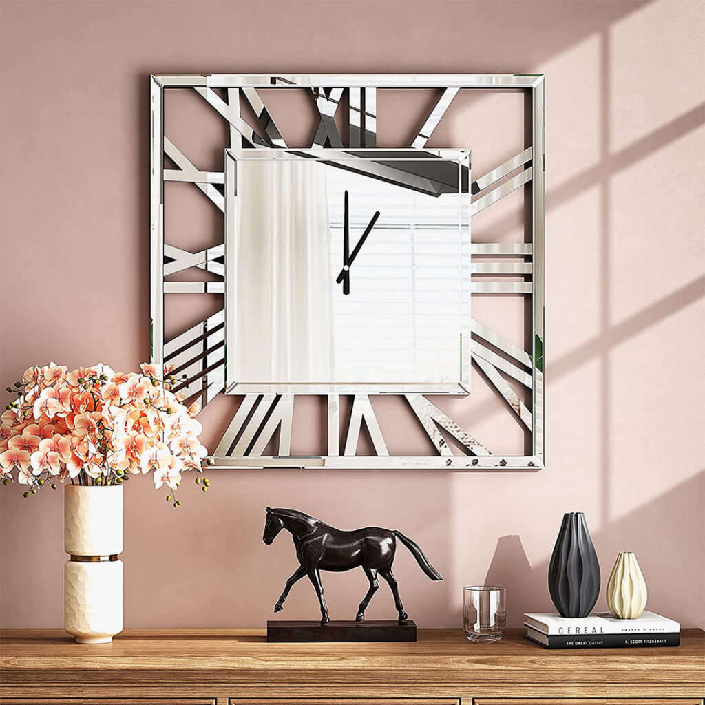Wall Mirror Clock - SHYFOY 24'' Wall Clocks for Living Room Decor 

