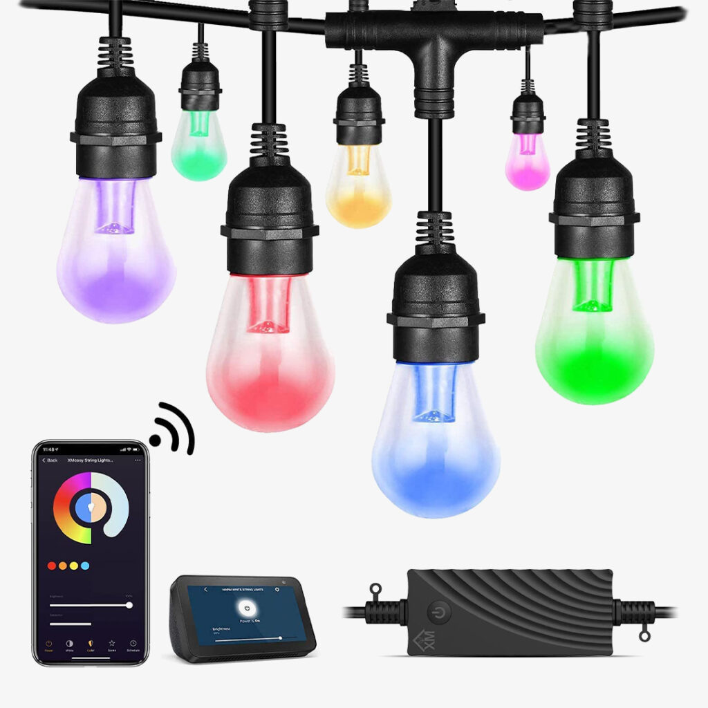 XMCOSY Outdoor String Lights 98 Ft Smart RGB Patio Lights App WiFi Control