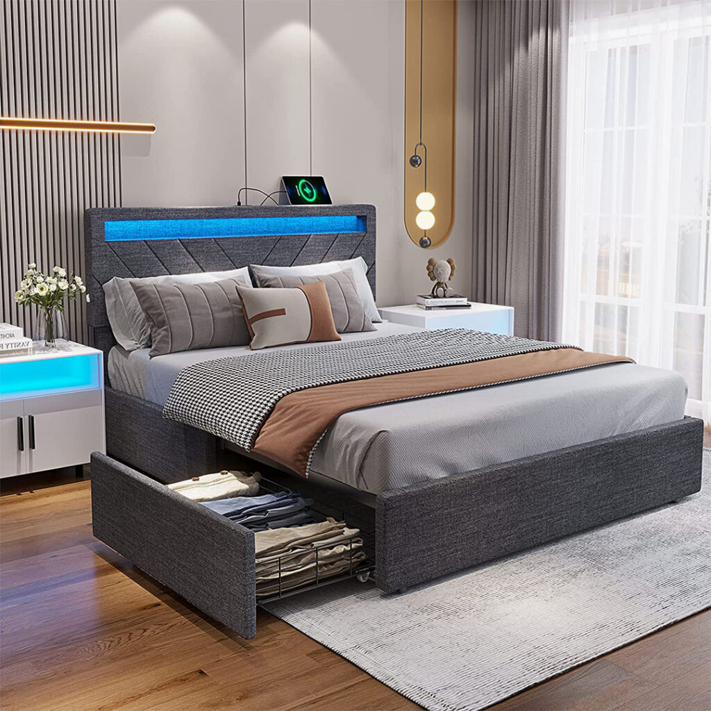 wingback bed with storage: adorneve led bed