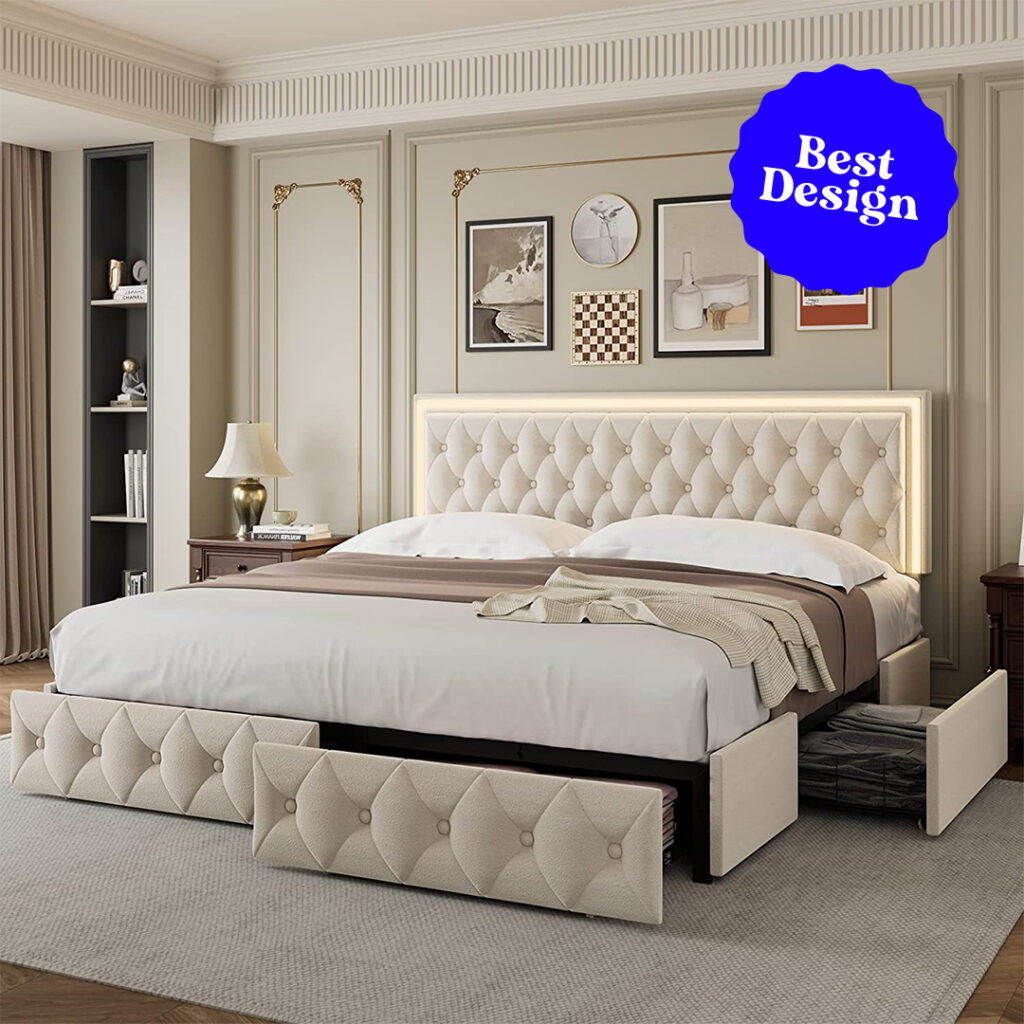 wingback bed with storage: keyluv led