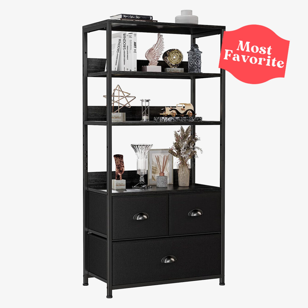 industrial bookcase: furologee 4-tier with 3 drawers