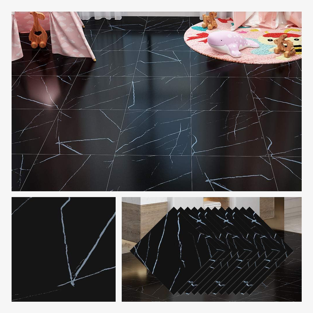4 Livelynine Black Peel and Stick Floor Tile