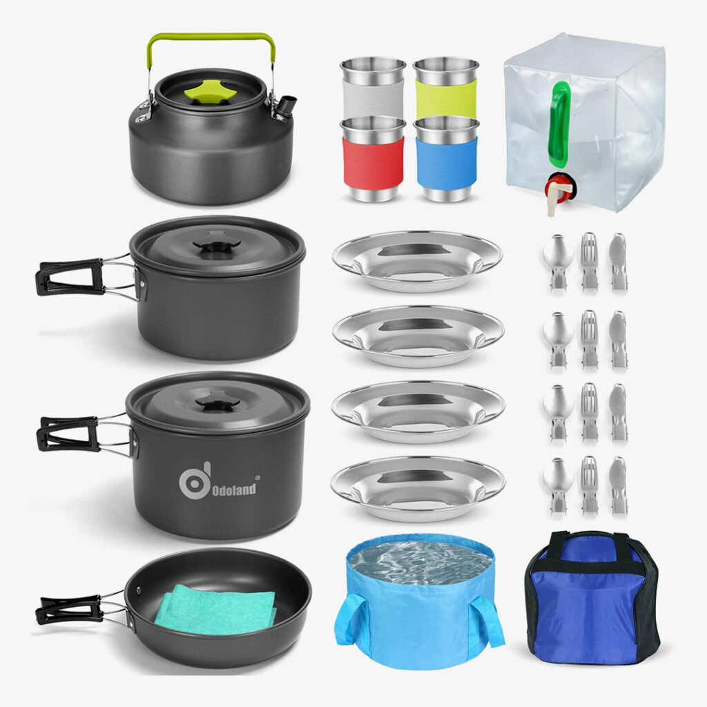 best camping kitchens: Odoland 29pcs Camping Cookware Mess Kit
