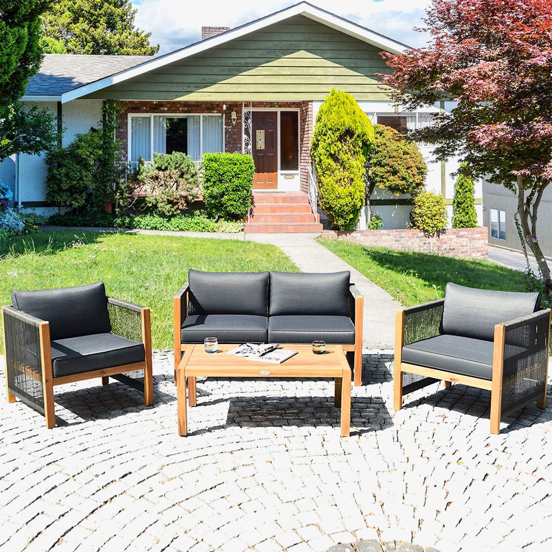 Tangkula Outdoor Wood Furniture Set
