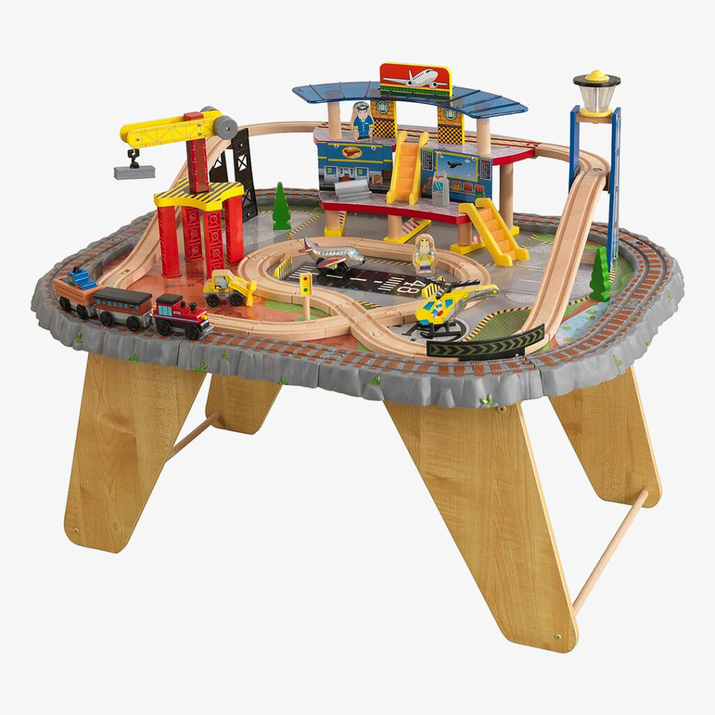 Transportation Station Wooden Train Set and Table with Airport