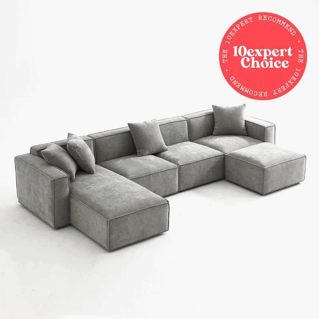 10expert choice Acanva Luxury Modular Sectional Living Room Sofa Set Modern Minimalist Style Couch with Ottoman and Chaise U Shape Chenille Grey