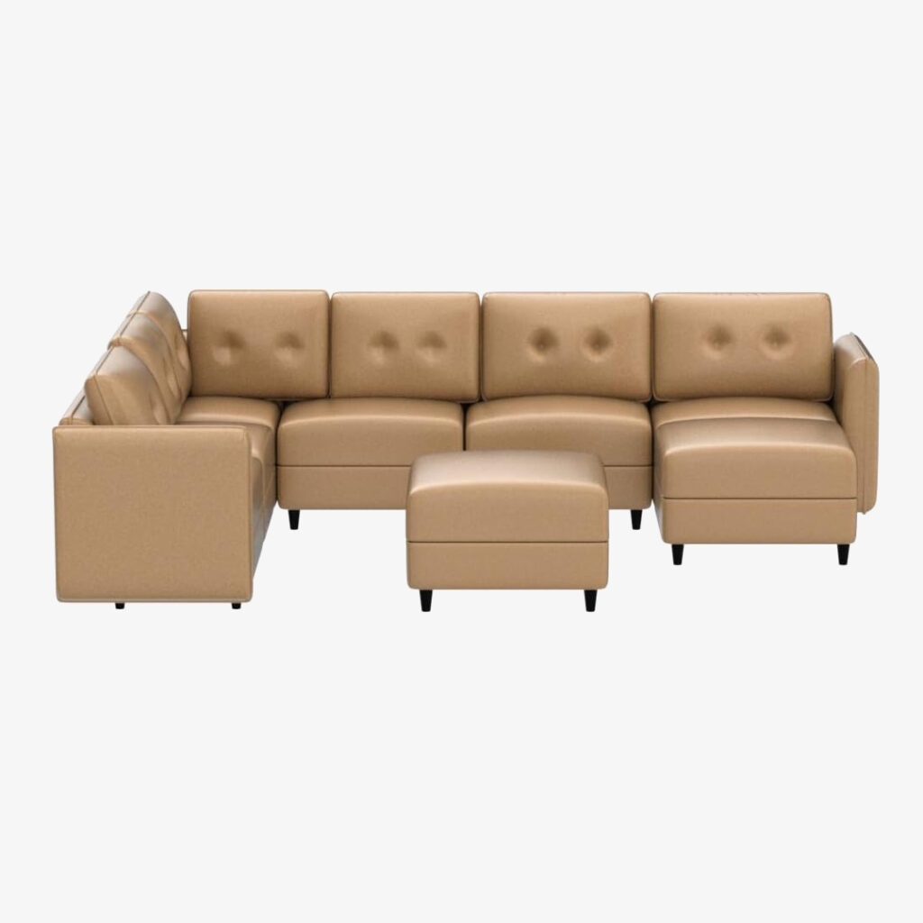 LLappuil Modular Sofa U Shaped Sectional Couch with Storage Seat Oversized Reversible Sleeper Couch with Chaise Convertible Faux Leather Fabric 8 Seater Sofa Cognac