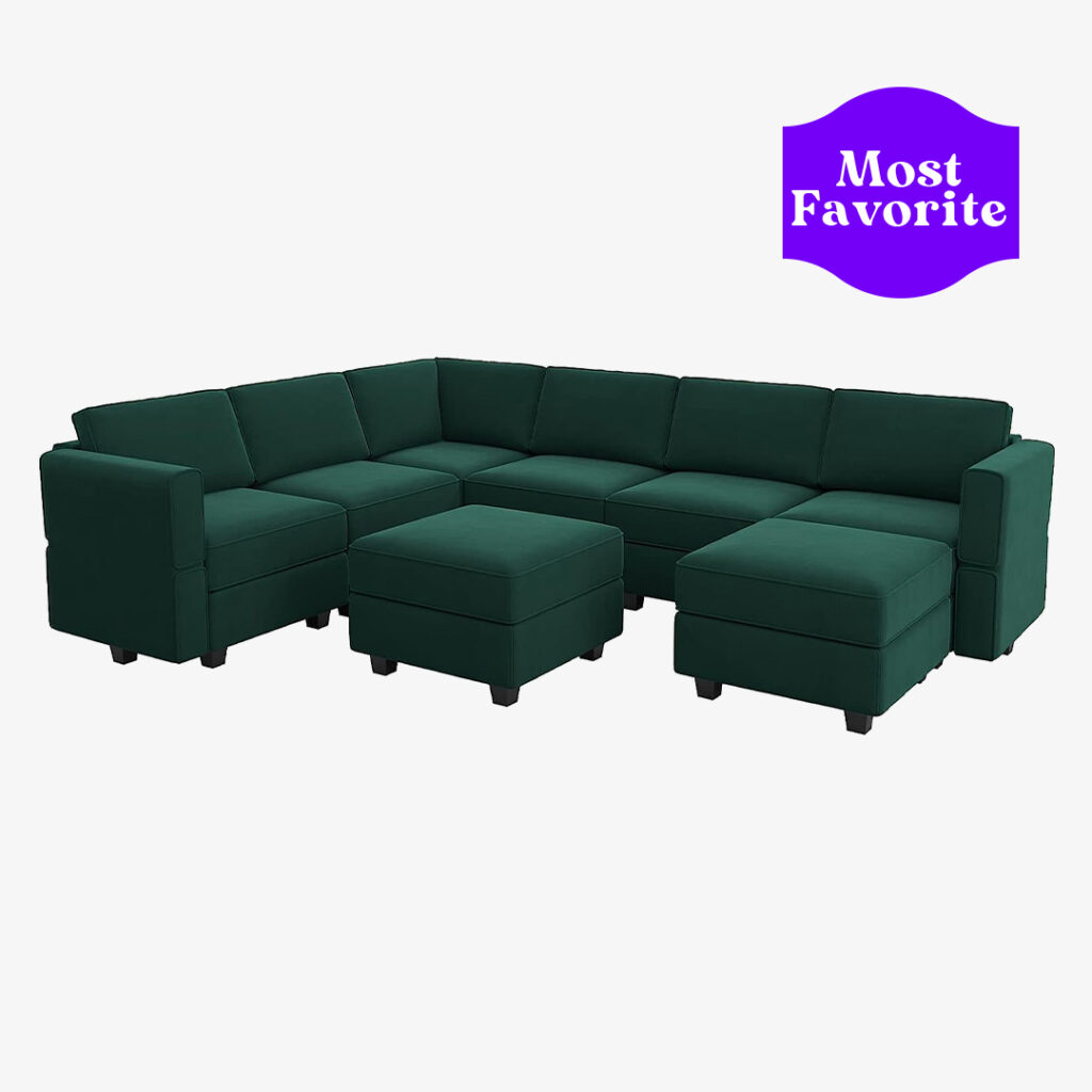 Most Favorite Belffin Modular Sectional Sofa with Storage Seat Oversized U Shaped Couch with Reversible Chaise Velvet Sofa Set with Ottoman Green